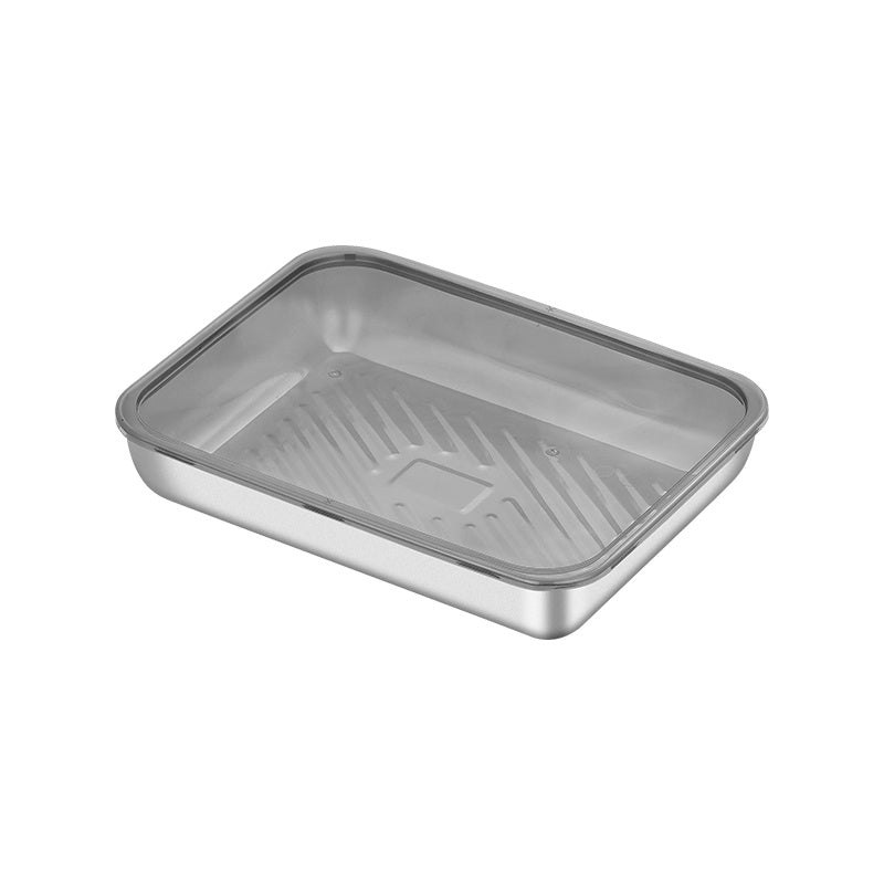 6pcs 8.66in*5.91in Stainless Steel Kitchen Storage Containers with Lids - Food-Grade Dumpling Trays, Stackable Reusable for Baking, Meal Prep & Fruit Veggie Keeping