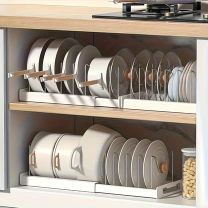 1pc Space-Saving Kitchen Organizer Rack, Metal Construction with 7 Adjustable Shelves, Expandable Lid Holder, Pull-Out Drawer, Utensil Rack & Drain Board for Pots & Pans