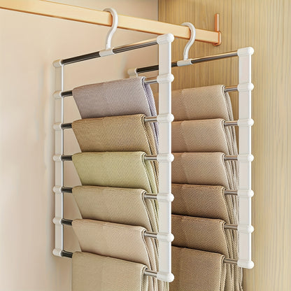 Multi-layer stainless steel trouser rack, a space-saving wardrobe organizing essential, suitable for storing pants, jeans, scarves and other clothing items
