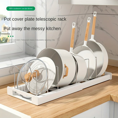 1pc Space-Saving Kitchen Organizer Rack, Metal Construction with 7 Adjustable Shelves, Expandable Lid Holder, Pull-Out Drawer, Utensil Rack & Drain Board for Pots & Pans