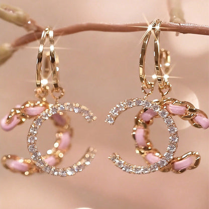 1 Pair Luxury Pink Double C Earrings – Exquisite Braided Woven Craftsmanship, Timeless Elegant & Chic Vibe, Versatile Fashion Jewelry Perfect for Daily Wear & Special Occasions