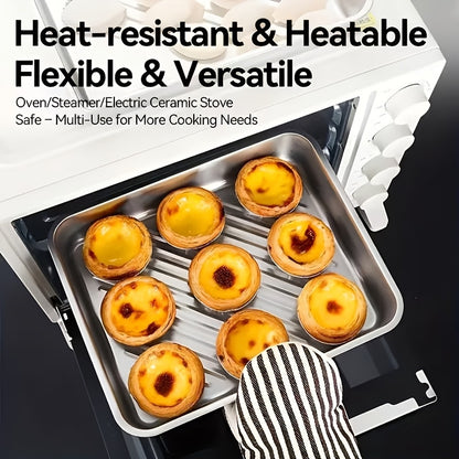 4pcs 8.66in*5.91in Food-Grade Stainless Steel Dumpling Trays with Lids - Stackable Reusable Food Storage Containers, Ideal for Baking, Meal Prep, Outdoor Picnics & Kitchen Fridge Organization