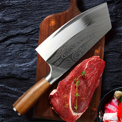 7 Inch Multi-Function Damascus Pattern Chef Knife, Ultra Sharp Slicing Cleaver Made of German 304 Stainless Steel, Sturdy Durable Cooking Tool for Home Kitchen and Restaurant Use