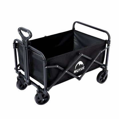 Heavy Duty Foldable Black Garden Utility Wagon Cart Holds Up to 680 LBS, Multi-Purpose Outdoor Trolley with All-Terrain Wheels & Side Storage Pockets, Ideal for Yard Work, Plant Hauling and Garden Supplies Transport