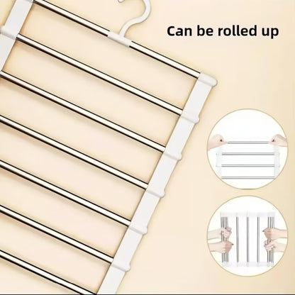 1 Piece Foldable Multi Layer Pants Storage Hanger, Stainless Steel Space Saving Closet Organizer, Non Slip for Jeans Leggings Wide Leg Pants Shorts Skirts, Heavy Duty Anti Wrinkle No Trace Storage