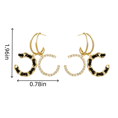1 Pair Luxury Black Double C Earrings – Exquisite Braided Woven Craftsmanship, Timeless Elegant & Chic Vibe, Versatile Fashion Jewelry Perfect for Daily Wear & Special Occasions
