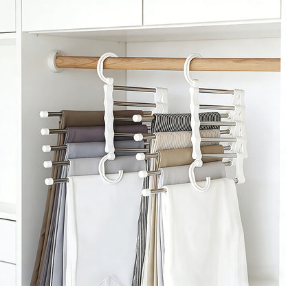 1 Pack 5 Layer Pants Hanger, Space Saving Stainless Steel Clothing Hanger, Non Slip for Jeans Trousers Leggings