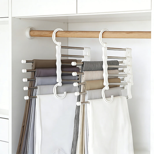 1 Pack 5 Layer Pants Hanger, Space Saving Stainless Steel Clothing Hanger, Non Slip for Jeans Trousers Leggings