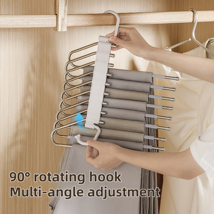 1 Piece Non-Slip 9-Tier Stainless Steel Pants Hanger, Space-Saving Closet Organizer for Trousers, Jeans and Leggings, Sturdy Accessory