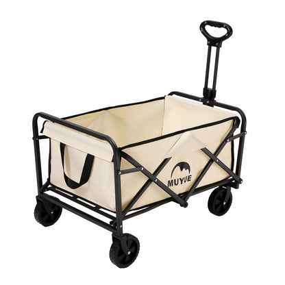 Multi-Purpose Foldable Utility Garden Cart with 5 Inch Rubber Wheels, Adjustable Pull Handle, Collapsible Transport Wagon for Shopping, Beach Trips and Outdoor Camping