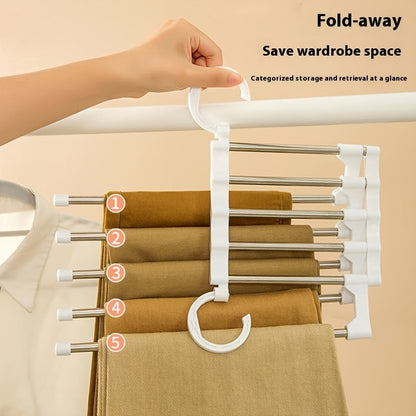 1 Pack 5 Layer Pants Hanger, Space Saving Stainless Steel Clothing Hanger, Non Slip for Jeans Trousers Leggings