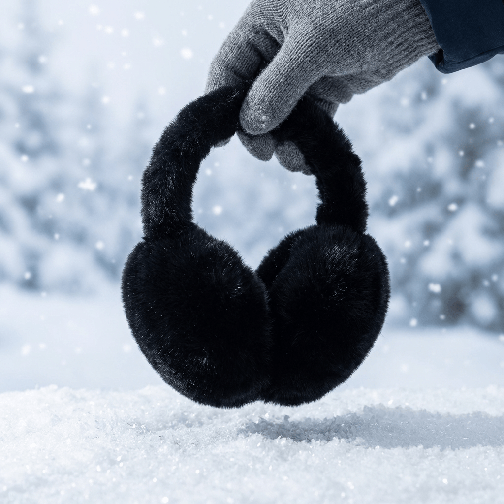 1pc Unisex Foldable Winter Ear Warmers - Black Ultra-Soft Windproof Earmuffs, Ideal for Skiing, Hiking, Cycling & All Cold-Weather Adventures