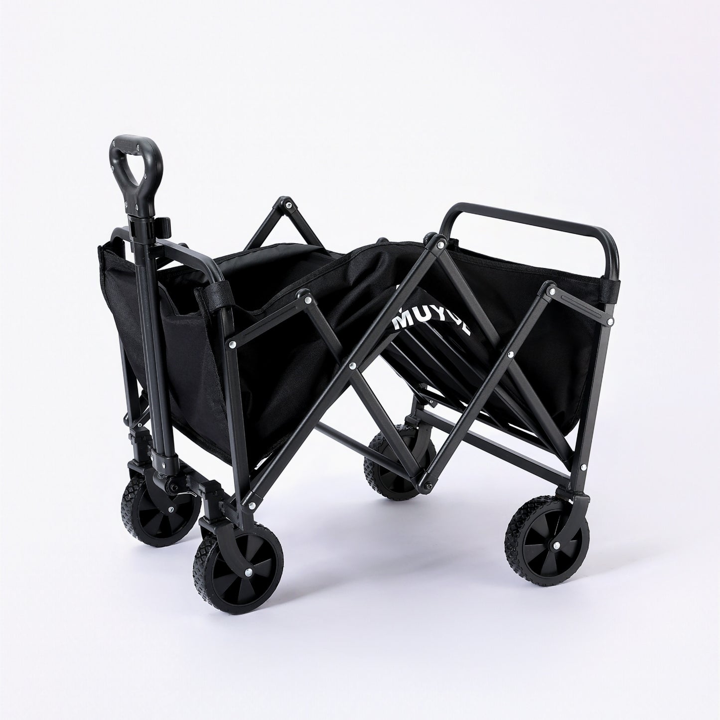 Heavy Duty Foldable Black Garden Utility Wagon Cart Holds Up to 680 LBS, Multi-Purpose Outdoor Trolley with All-Terrain Wheels & Side Storage Pockets, Ideal for Yard Work, Plant Hauling and Garden Supplies Transport