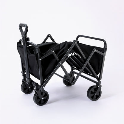 Heavy Duty Foldable Black Garden Utility Wagon Cart Holds Up to 680 LBS, Multi-Purpose Outdoor Trolley with All-Terrain Wheels & Side Storage Pockets, Ideal for Yard Work, Plant Hauling and Garden Supplies Transport