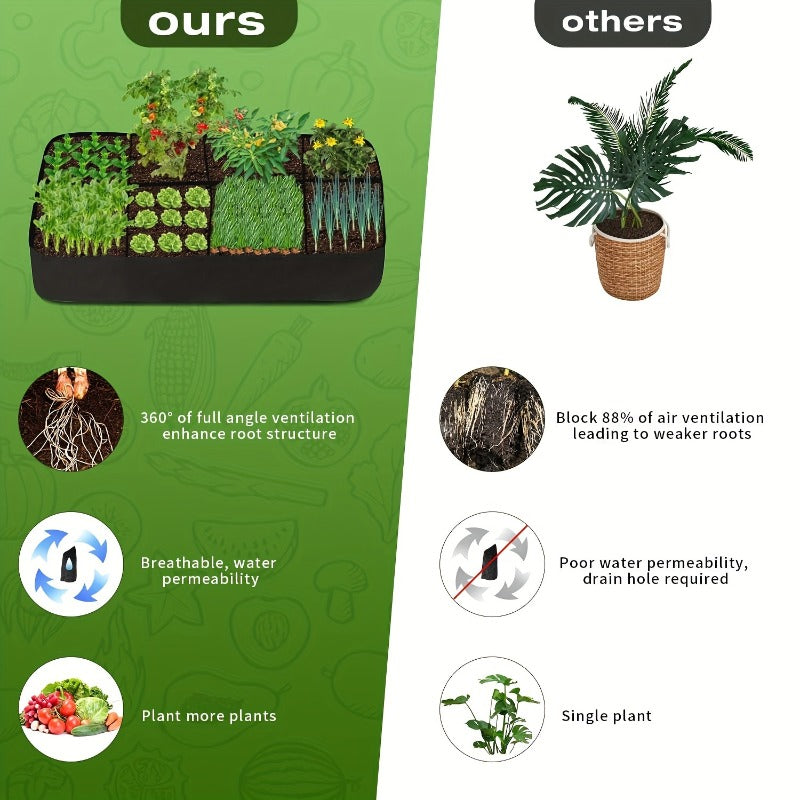 Thickened Breathable Woven Plant Grow Bags / Tool-Free Assembly Raised Garden Beds, specially designed for vegetables, flowers and herbs. Featuring water-permeable and air-permeable properties to boost healthy root growth, they are portable and folda