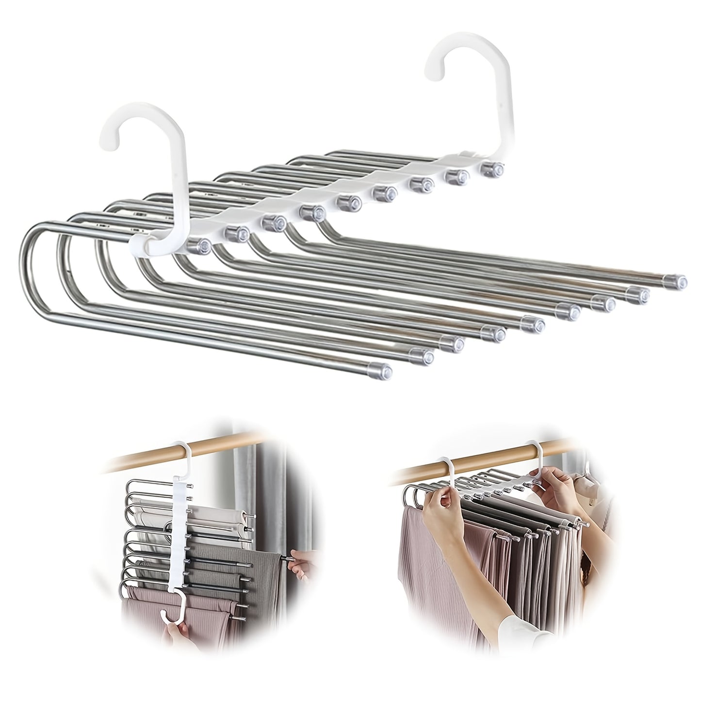 1 Piece Non-Slip 9-Tier Stainless Steel Pants Hanger, Space-Saving Closet Organizer for Trousers, Jeans and Leggings, Sturdy Accessory