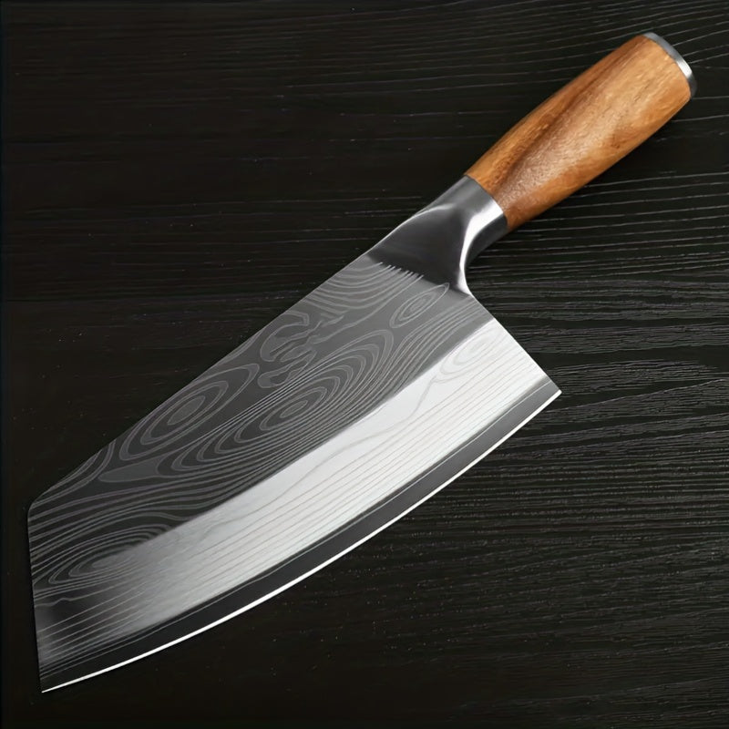7 Inch Multi-Function Damascus Pattern Chef Knife, Ultra Sharp Slicing Cleaver Made of German 304 Stainless Steel, Sturdy Durable Cooking Tool for Home Kitchen and Restaurant Use