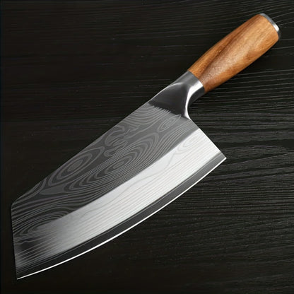 7 Inch Multi-Function Damascus Pattern Chef Knife, Ultra Sharp Slicing Cleaver Made of German 304 Stainless Steel, Sturdy Durable Cooking Tool for Home Kitchen and Restaurant Use