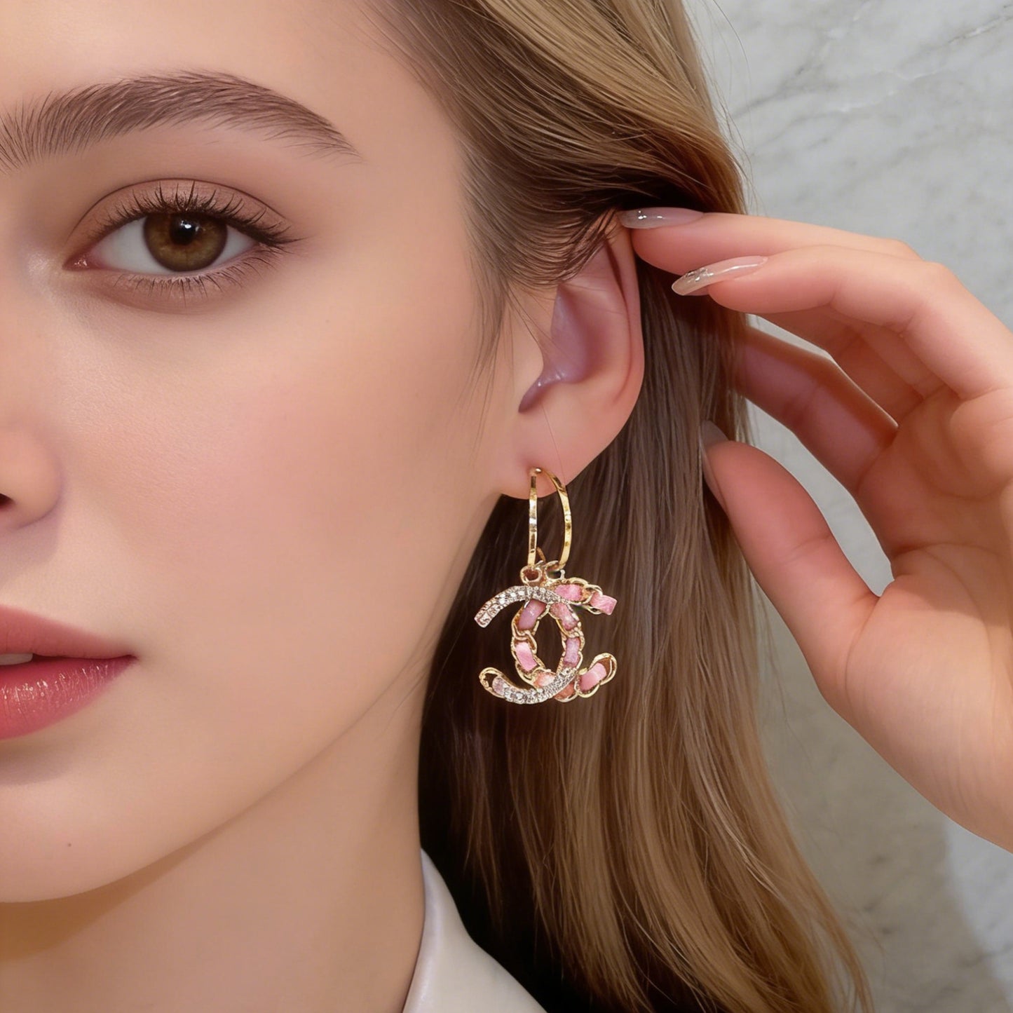 1 Pair Luxury Pink Double C Earrings – Exquisite Braided Woven Craftsmanship, Timeless Elegant & Chic Vibe, Versatile Fashion Jewelry Perfect for Daily Wear & Special Occasions