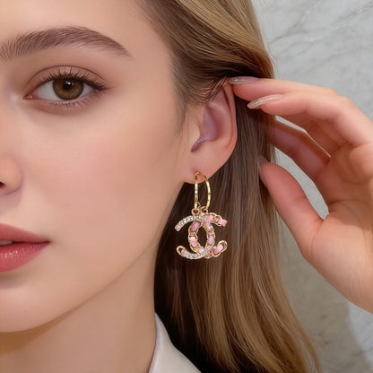 1 Pair Luxury Pink Double C Earrings – Exquisite Braided Woven Craftsmanship, Timeless Elegant & Chic Vibe, Versatile Fashion Jewelry Perfect for Daily Wear & Special Occasions