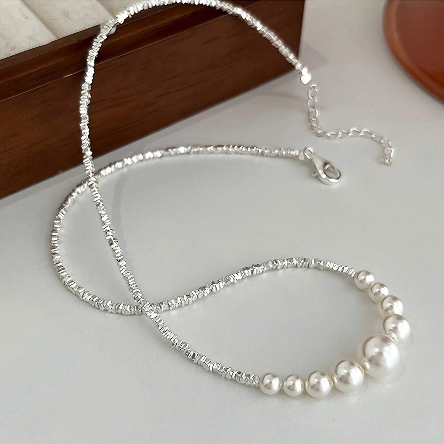 1 PC Handmade Freshwater Pearl Necklace – Exquisite Beaded Craftsmanship & Uniformly White Pearls, French Minimalist Luxury Jewelry Perfect for Daily Styling & Party Gatherings, Ideal Valentine’s Gift for Loved Ones