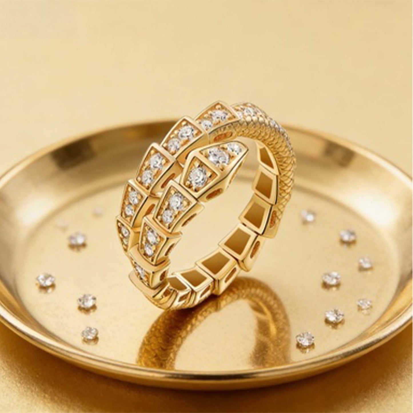 1 PC Gold Avant-Garde Snake-Shaped Open Ring – Copper & Zirconia Inlaid Punk Hip-Hop Jewelry, Premium Craftsmanship for Daily Edgy Looks & Urban Street Style
