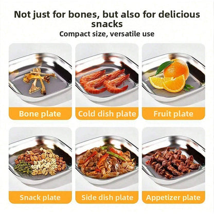 4pcs Stainless Steel Square Dish Set, Stackable Thickened Serving Plates, Versatile Kitchen Trays for Bones, Fruits and Snacks, Durable Easy-to-Clean Tableware, Great for Home & Restaurant Use