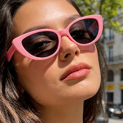 1 Pair UV Protection Luxury Elegant Women’s Sunglasses – Narrow Cat Eye Pink Plastic Frame with Bold Black Lenses, Retro Versatile Face-Slimming Sun Protection Accessory for Daily & Special Occasions