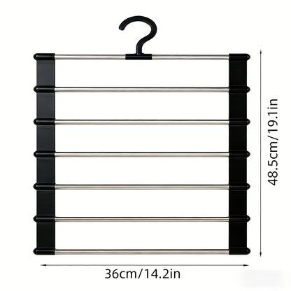 1 Piece Stainless Steel 6 Tier Pants Shelf Black Frame Collapsible Space Saving Design Polished Ports Ideal for Home Wardrobes and Retail Display