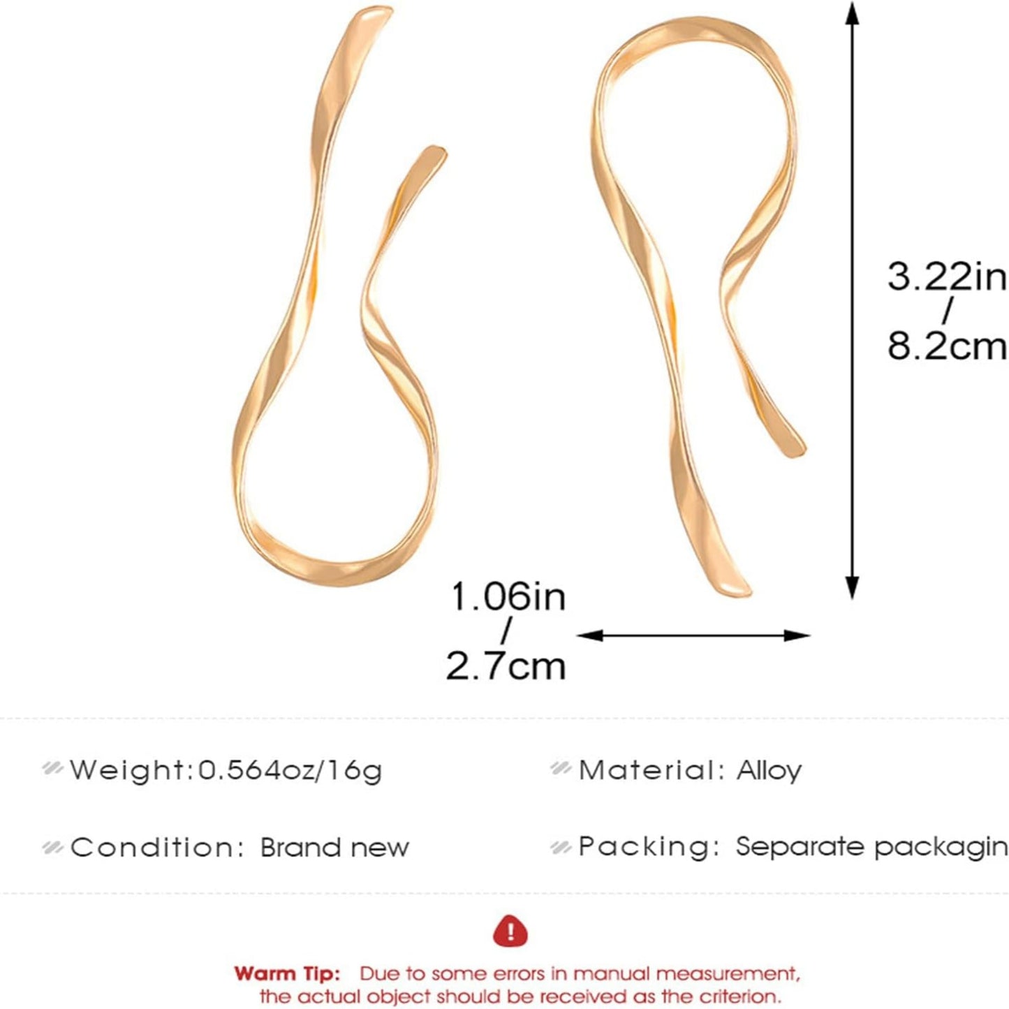 1 Pair of Gold-Plated Minimalist Asymmetrical Earrings – Sleek Sharp Curves for Luxurious Vibe, Perfect for Daily Work, Gal Pal Afternoon Tea & Upscale Dinner Parties