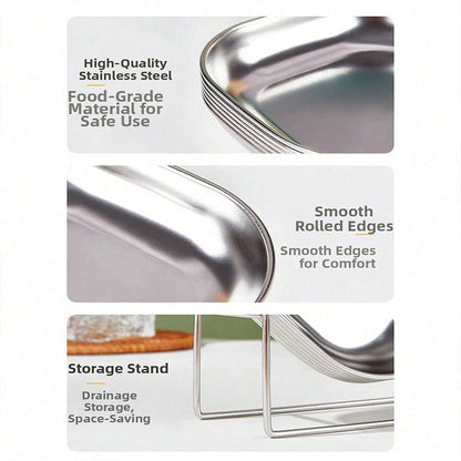 4pcs Stainless Steel Square Dish Set, Stackable Thickened Serving Plates, Versatile Kitchen Trays for Bones, Fruits and Snacks, Durable Easy-to-Clean Tableware, Great for Home & Restaurant Use