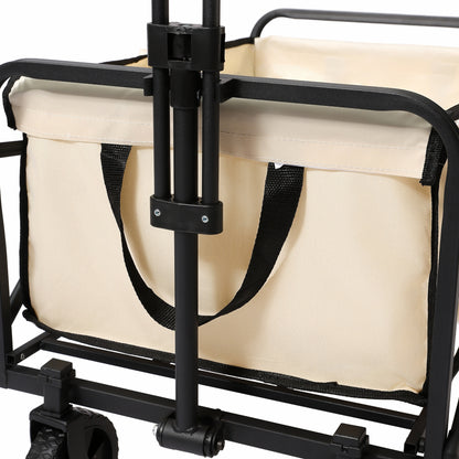 Multi-Purpose Foldable Utility Garden Cart with 5 Inch Rubber Wheels, Adjustable Pull Handle, Collapsible Transport Wagon for Shopping, Beach Trips and Outdoor Camping