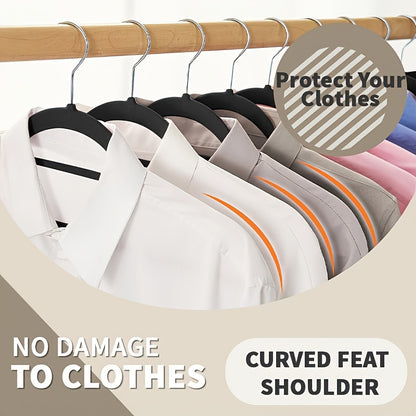 10 Pack Thickened Non-Slip Velvet Hangers with Tie Clip for Closet Storage - Ultra Thin Suit Hangers with 360° Rotating Hook, Velvet Hangers for Coats, Suits and Delicate Garments