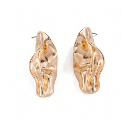 1 Pair Women’s Large Statement Gold Irregular Geometric Leaf Earrings – Bold Minimalist Metal Craftsmanship, Sleek Design Perfect for Elevating Distinctive Daily Outfits