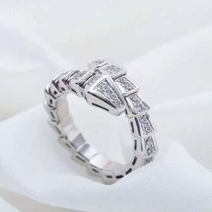 1pc Silver Snake-Shaped Open Ring - Punk Hip-Hop Style Copper Inlaid Cubic Zirconia Jewelry, Edgy Fashion Accessory for Daily Wear, Creative Couple Gift for Holidays & Urban Street Outfits