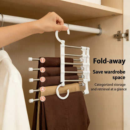 1 Pack 5 Layer Pants Hanger, Space Saving Stainless Steel Clothing Hanger, Non Slip for Jeans Trousers Leggings