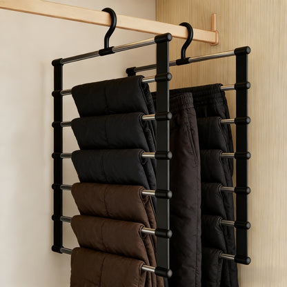 1 Piece Stainless Steel 6 Tier Pants Shelf Black Frame Collapsible Space Saving Design Polished Ports Ideal for Home Wardrobes and Retail Display