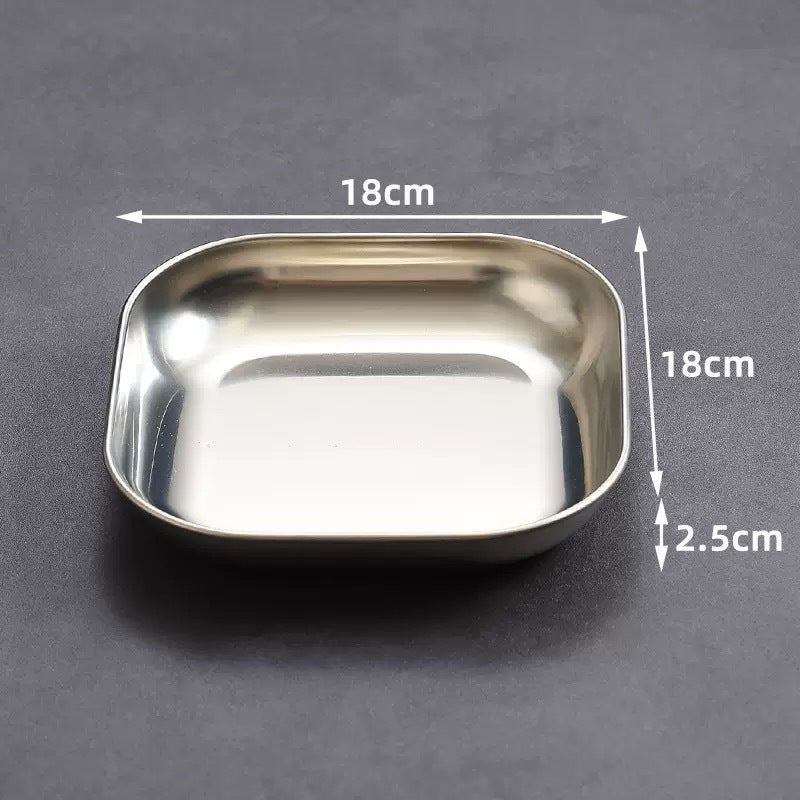 4pcs Stainless Steel Square Dish Set, Stackable Thickened Serving Plates, Versatile Kitchen Trays for Bones, Fruits and Snacks, Durable Easy-to-Clean Tableware, Great for Home & Restaurant Use