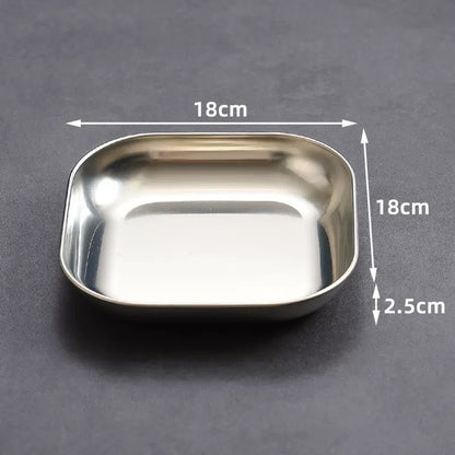 4pcs Stainless Steel Square Dish Set, Stackable Thickened Serving Plates, Versatile Kitchen Trays for Bones, Fruits and Snacks, Durable Easy-to-Clean Tableware, Great for Home & Restaurant Use