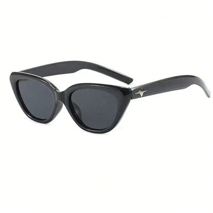 1 Pair Women’s UV Protection Retro Cat Eye Sunglasses – Sleek Black Narrow Frame Adorned with Star Detailing, Perfectly Tailored for Small Face Shapes, Elegant Fashion Shades for Everyday Styling