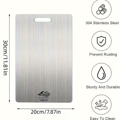 Restaurant & Home-Ready High-End Cutting Board – Double-Sided Stainless Steel, Non-Slip Base, Corrosion-Resistant & Easy to Clean for Camping & Picnics