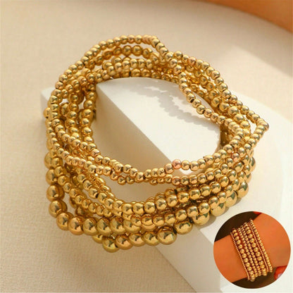 7-Piece Stackable Multifunctional Gold Bead Bracelets – Bohemian Beach Style Mix-and-Match Bead Chains, Versatile No-Outfit-Picking Design for Daily Wear, Beach Vacations & Party Gatherings