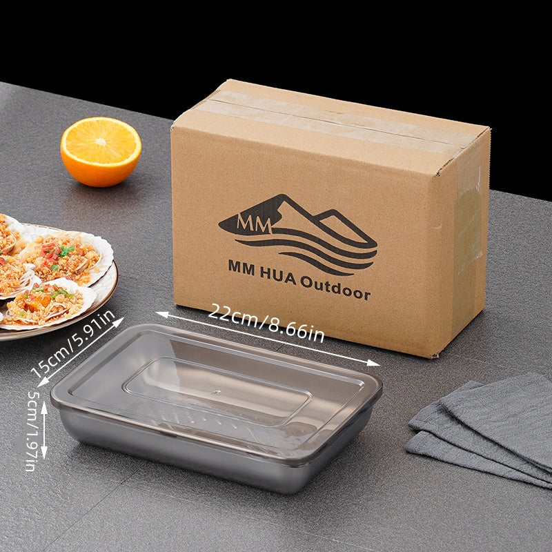 6pcs 8.66in*5.91in Stainless Steel Kitchen Storage Containers with Lids - Food-Grade Dumpling Trays, Stackable Reusable for Baking, Meal Prep & Fruit Veggie Keeping
