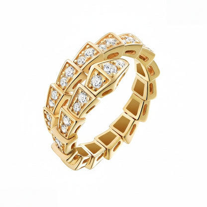 1 PC Gold Avant-Garde Snake-Shaped Open Ring – Copper & Zirconia Inlaid Punk Hip-Hop Jewelry, Premium Craftsmanship for Daily Edgy Looks & Urban Street Style
