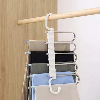 Durable Stainless Steel Pants Hangers with Non-Slip Coating, 5 Hooks Design, Space-Saving & Reduces 80% Clutter, Perfect for Skinny Jeans & Denim Fabrics