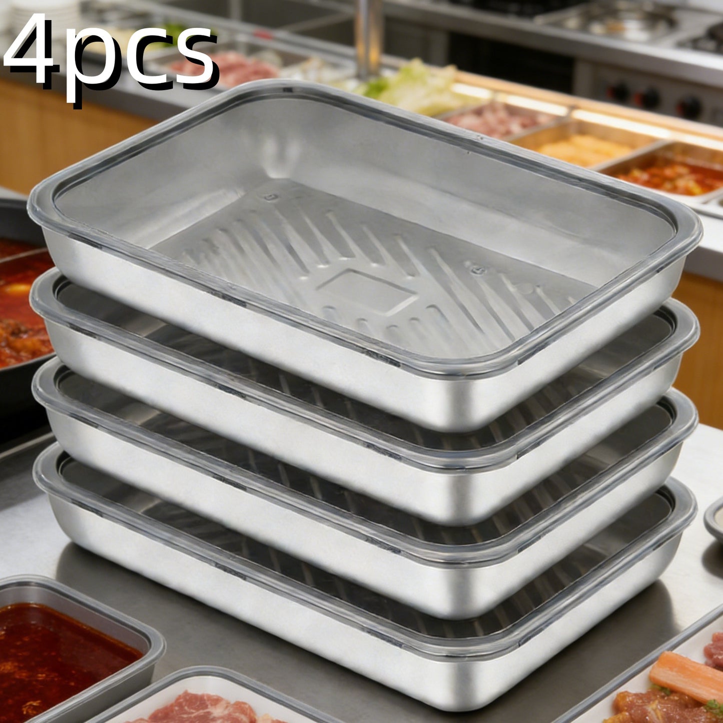4pcs 8.66in*5.91in Food-Grade Stainless Steel Dumpling Trays with Lids - Stackable Reusable Food Storage Containers, Ideal for Baking, Meal Prep, Outdoor Picnics & Kitchen Fridge Organization