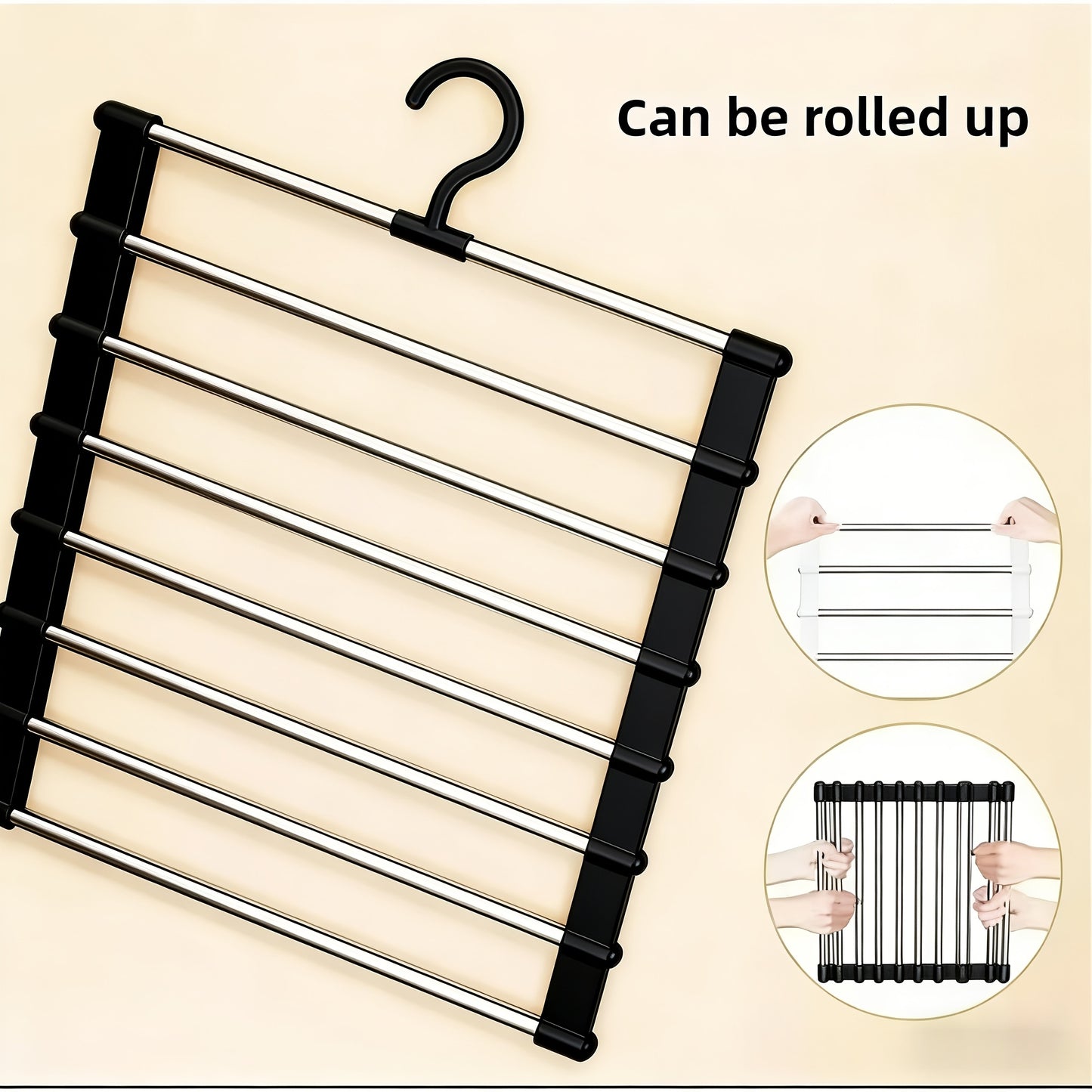 1 Piece Stainless Steel 6 Tier Pants Shelf Black Frame Collapsible Space Saving Design Polished Ports Ideal for Home Wardrobes and Retail Display