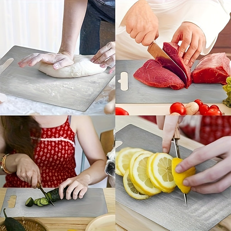 Non-Slip Base Double-Sided Stainless Steel Cutting Board – Heavy-Duty Food-Grade Material, Dishwasher Safe & Sanitary, Perfect for Slicing Meat, Vegetables & Cheese in Home & Professional Kitchens