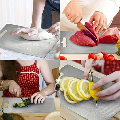 Non-Slip Base Double-Sided Stainless Steel Cutting Board – Heavy-Duty Food-Grade Material, Dishwasher Safe & Sanitary, Perfect for Slicing Meat, Vegetables & Cheese in Home & Professional Kitchens