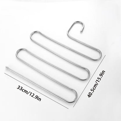Durable Stainless Steel S-Shaped Pants Organizer – 5-Tier Non-Slip Scratch-Free Rack, Great for Jeans & Long Pants to Create an Organized Closet